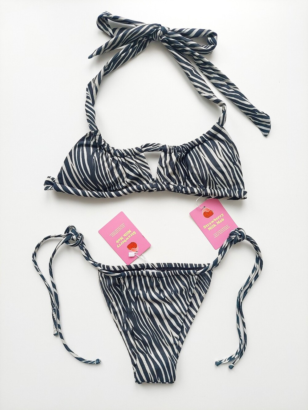 Strawberry Milk Mob BOTTOM ONLY - XS Zebra-Print Triangle Bikini Swim